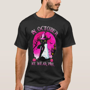 Zwarte Kat In Oktober dragen we Roze Halloween T-shirt