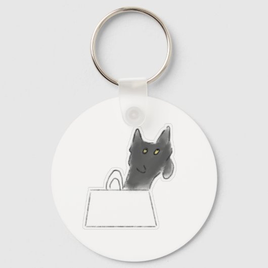 Zwarte Kat In Papieren Zak Potlood Kunst Sleutelhanger (Voorkant)