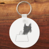 Zwarte Kat In Papieren Zak Potlood Kunst Sleutelhanger (Voorkant)