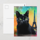 Zwarte kat in Parijs Briefkaart (Voorkant / Achterkant)