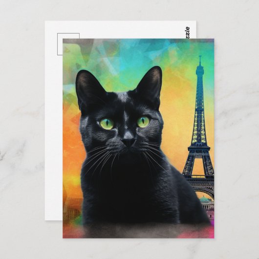 Zwarte kat in Parijs Briefkaart (Voorkant / Achterkant)