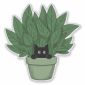 Zwarte kat in Planten vaas Sticker (Voorkant)