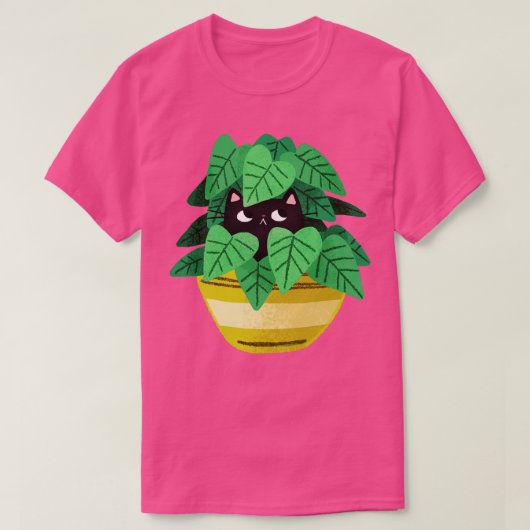 Zwarte kat in planter t-shirt (Design voorkant)