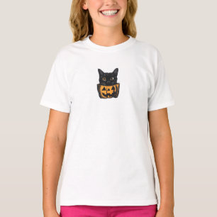 Zwarte kat in pompoen Halloween T-shirt