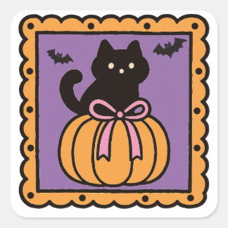 Zwarte Kat in Pompoen – Mooie Halloween Ontwerp Vierkante Sticker