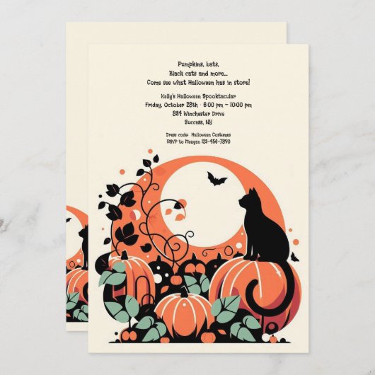 Zwarte kat in pompoen patch Halloween Kaart (Voorkant / Achterkant)