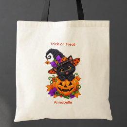Zwarte Kat in Pompoen Persoonlijk Tote Bag