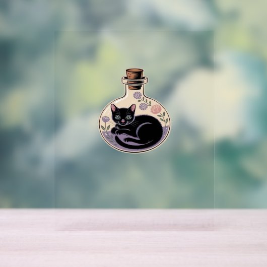 Zwarte Kat in Potion Bottle Classic T-shirt Acryl Bord (Neutraal)