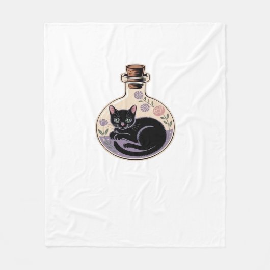 Zwarte Kat in Potion Bottle Classic T-shirt Fleece Deken (Voorkant)