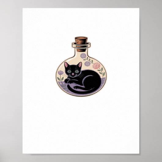 Zwarte Kat in Potion Bottle Classic T-shirt Poster (Voorkant)