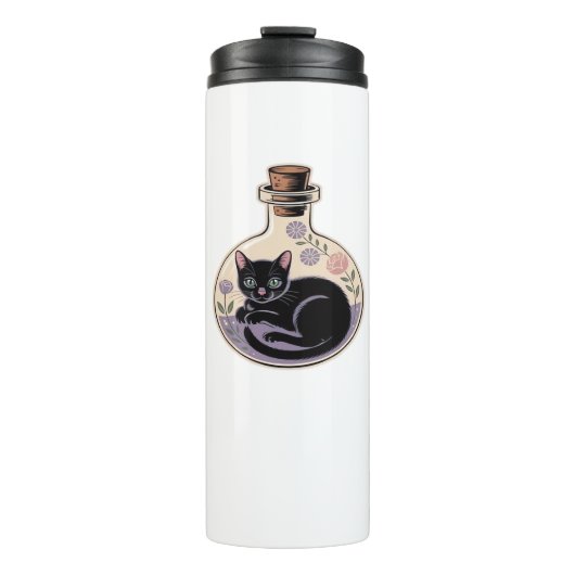 Zwarte Kat in Potion Bottle Classic T-shirt Thermosbeker (Voorkant)