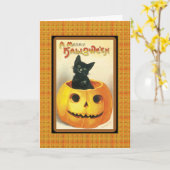  zwarte kat in Pumpkin Merry Halloween Kaart (Gele Bloem)