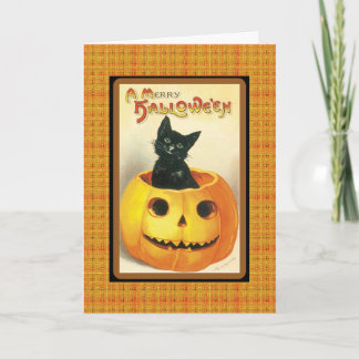 zwarte kat in Pumpkin Merry Halloween Kaart