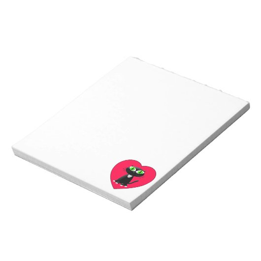 Zwarte Kat In Rode Hart Aangepast Notitieblok (Linkerzijde)