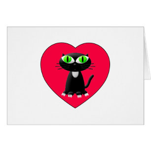 Zwarte kat in rood hart
