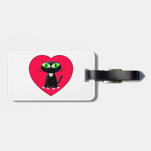 Zwarte kat in rood hart bagagelabel (Achterkant horizontaal)
