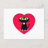 Zwarte kat in rood hart briefkaart (Voorkant)