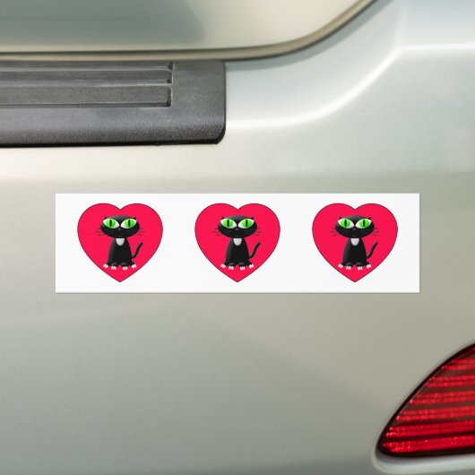 Zwarte kat in rood hart bumpersticker (Op auto)