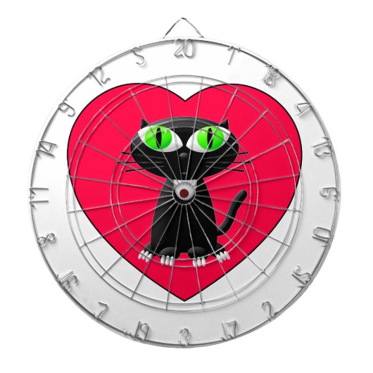 Zwarte kat in rood hart dartbord (Voorkant)