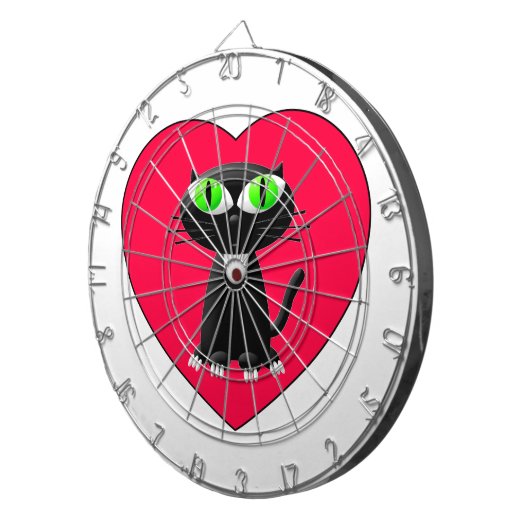 Zwarte kat in rood hart dartbord (Voorkant Rechts)