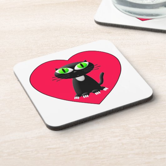 Zwarte kat in rood hart drankjes onderzetter (Linkerzijde)