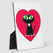 Zwarte kat in rood hart fotoplaat (Zijkant)