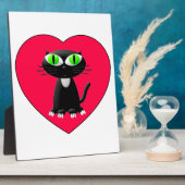 Zwarte kat in rood hart fotoplaat (Zijkant)