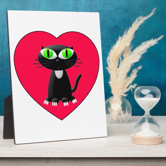 Zwarte kat in rood hart fotoplaat (Zijkant)