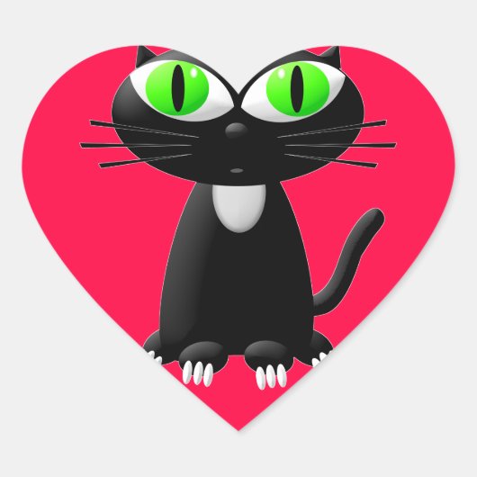 Zwarte kat in rood hart hart sticker (Voorkant)