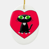 Zwarte kat in rood hart keramisch ornament (Voorkant)