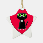 Zwarte kat in rood hart keramisch ornament (Rechts)