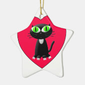Zwarte kat in rood hart keramisch ornament (Links)