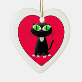 Zwarte kat in rood hart keramisch ornament (Rechts)