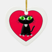 Zwarte kat in rood hart keramisch ornament (Voorkant)