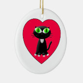 Zwarte kat in rood hart keramisch ornament (Rechts)