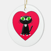 Zwarte kat in rood hart keramisch ornament (Links)