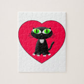 Zwarte kat in rood hart legpuzzel (Verticaal)