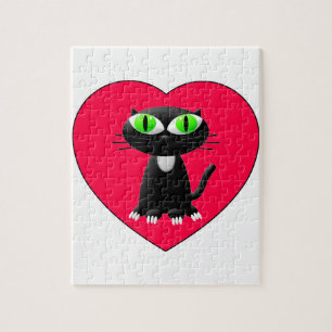 Zwarte kat in rood hart legpuzzel