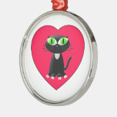 Zwarte kat in rood hart metalen ornament (Links)
