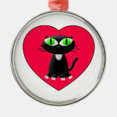 Zwarte kat in rood hart metalen ornament (Voorkant)