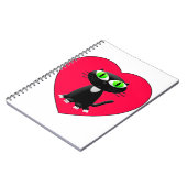 Zwarte kat in rood hart notitieboek (Linkerzijde)