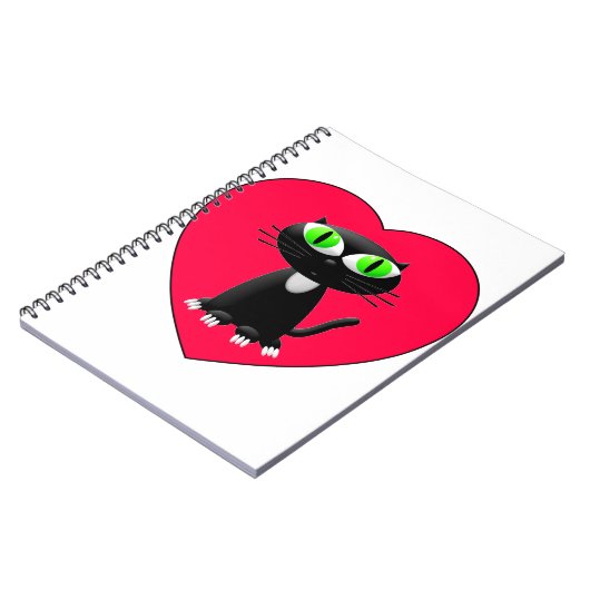 Zwarte kat in rood hart notitieboek (Linkerzijde)