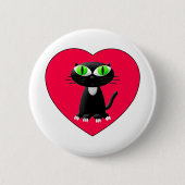Zwarte kat in rood hart ronde button 5,7 cm (Voorkant)