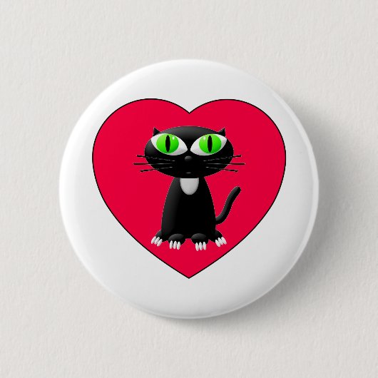 Zwarte kat in rood hart ronde button 5,7 cm (Voorkant)