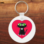 Zwarte kat in rood hart sleutelhanger (Voorkant)