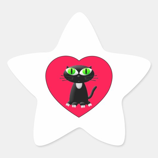 Zwarte kat in rood hart ster sticker (Voorkant)