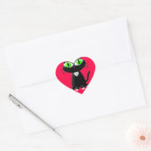 Zwarte kat in rood hart sticker (Envelop)