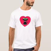 Zwarte kat in rood hart t-shirt (Voorkant)