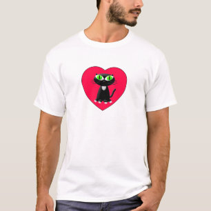 Zwarte kat in rood hart t-shirt