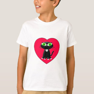 Zwarte kat in rood hart t-shirt